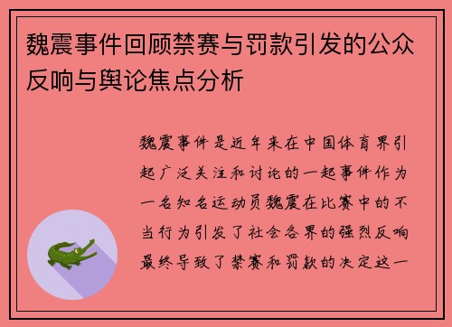 魏震事件回顾禁赛与罚款引发的公众反响与舆论焦点分析 魏震事件回顾禁赛与罚款引发的公众反响与舆论焦点分析